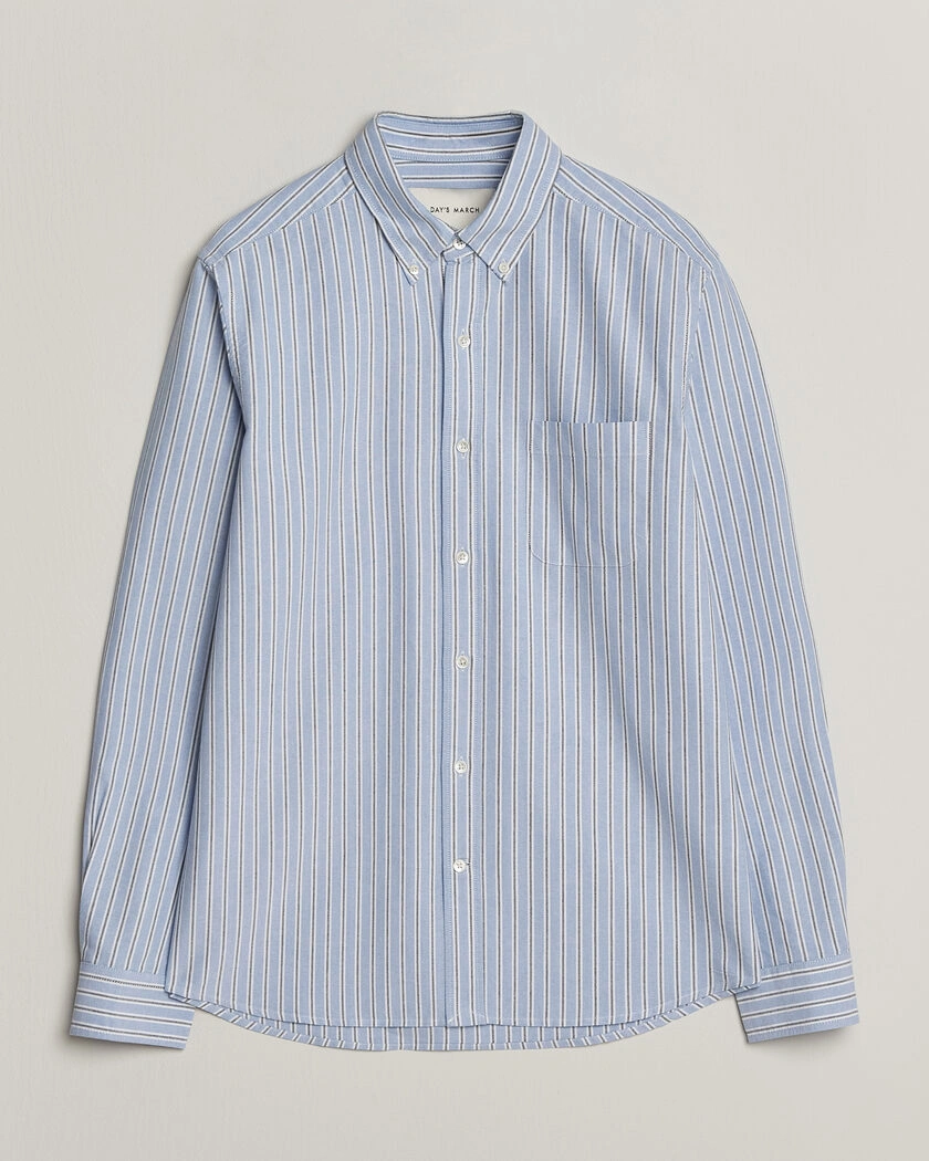 A Day's March Classic Flag Striped Oxford Shirt White/Blue/Black – Flerfärgad