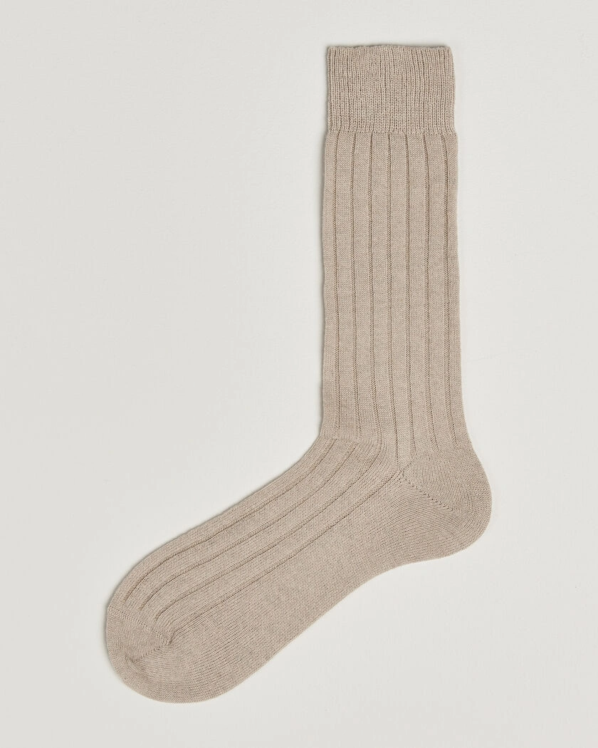 Bresciani Wool/Cashmere Ribbed Socks Beige – Beige