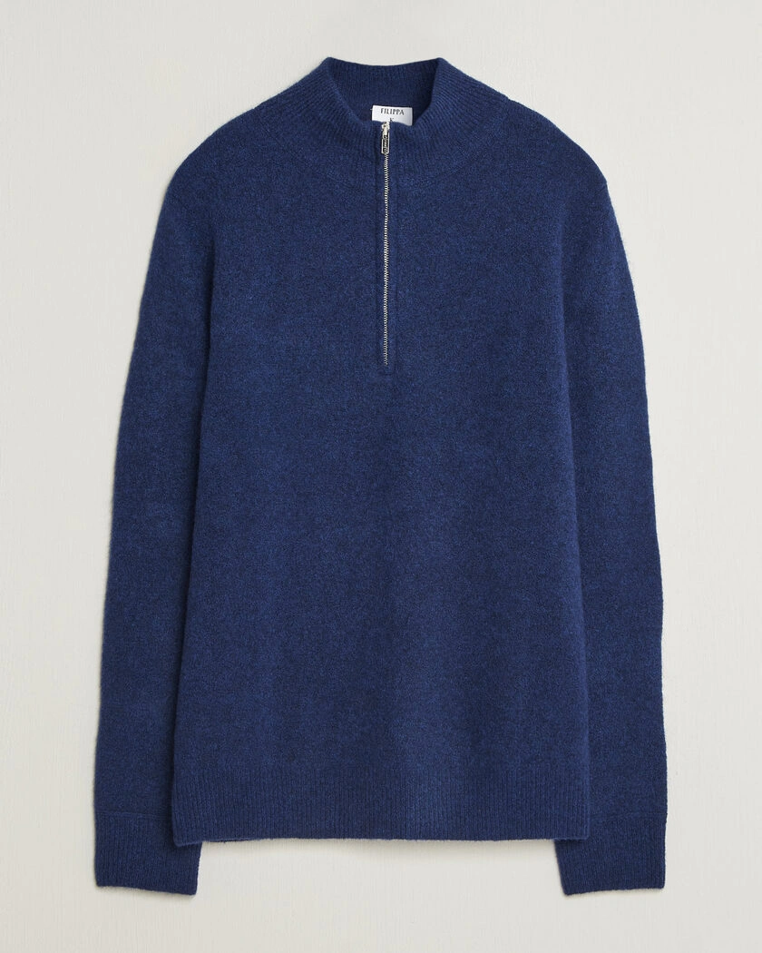 Filippa K Andrew Yak Knitted Half Zip Deep Blue – Blå