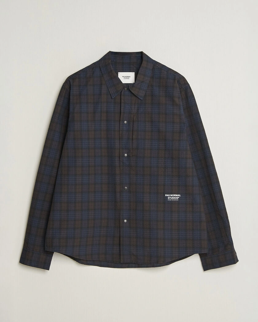 Pas Normal Studios Off-Race Seersucker Shirt Dark Navy – Blå