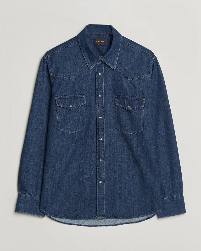 Oscar Jacobson Straight Fit Western Shirt Blue – Blå