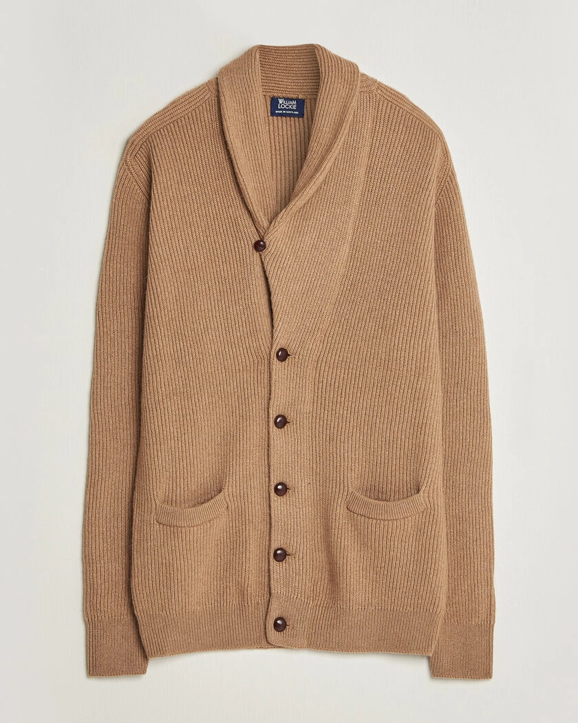 William Lockie Windsor Camelhair Shawl Cardigan Natural Brown – Brun