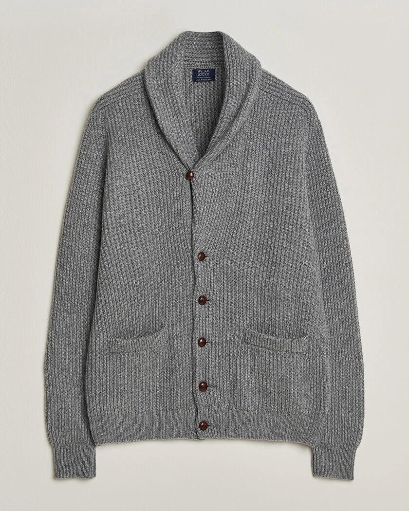 William Lockie Windsor Cashmere Shawl Cardigan Flannel Grey – Grå
