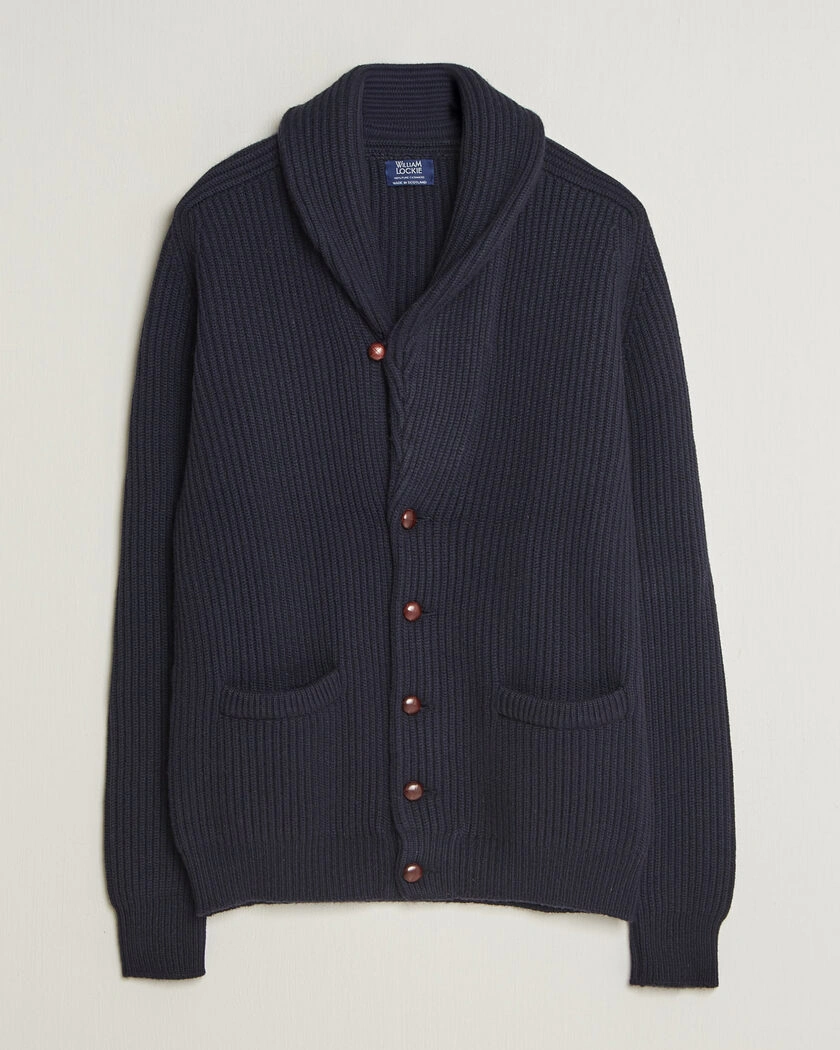 William Lockie Windsor Cashmere Shawl Cardigan Navy – Blå