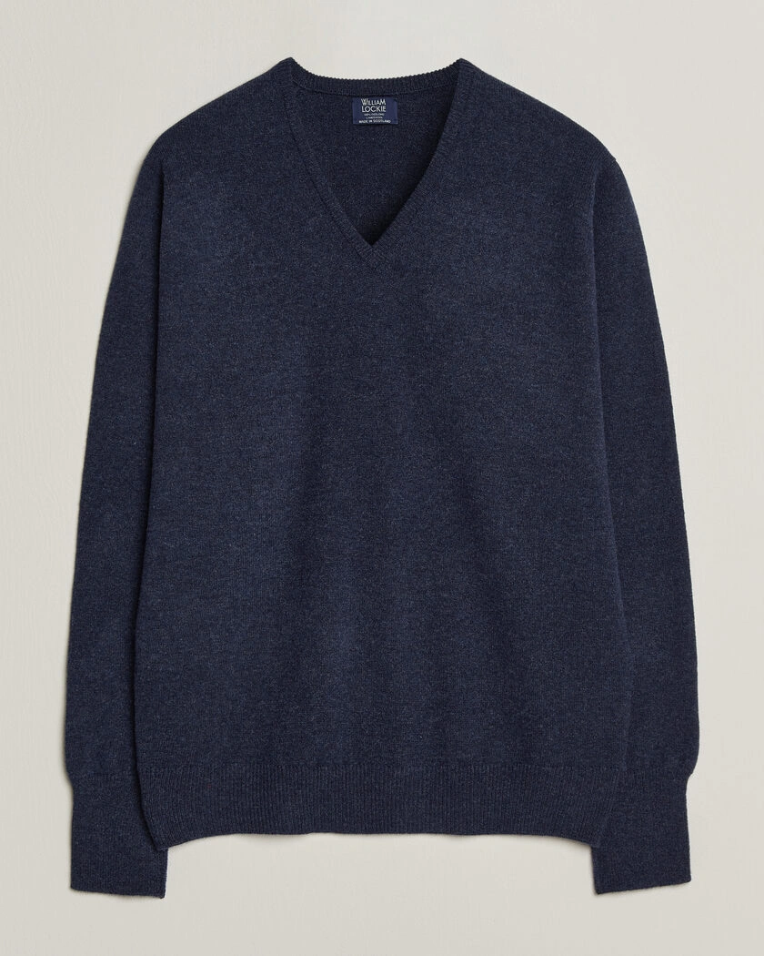 William Lockie Rob Lambswool V-Neck Astra – Blå