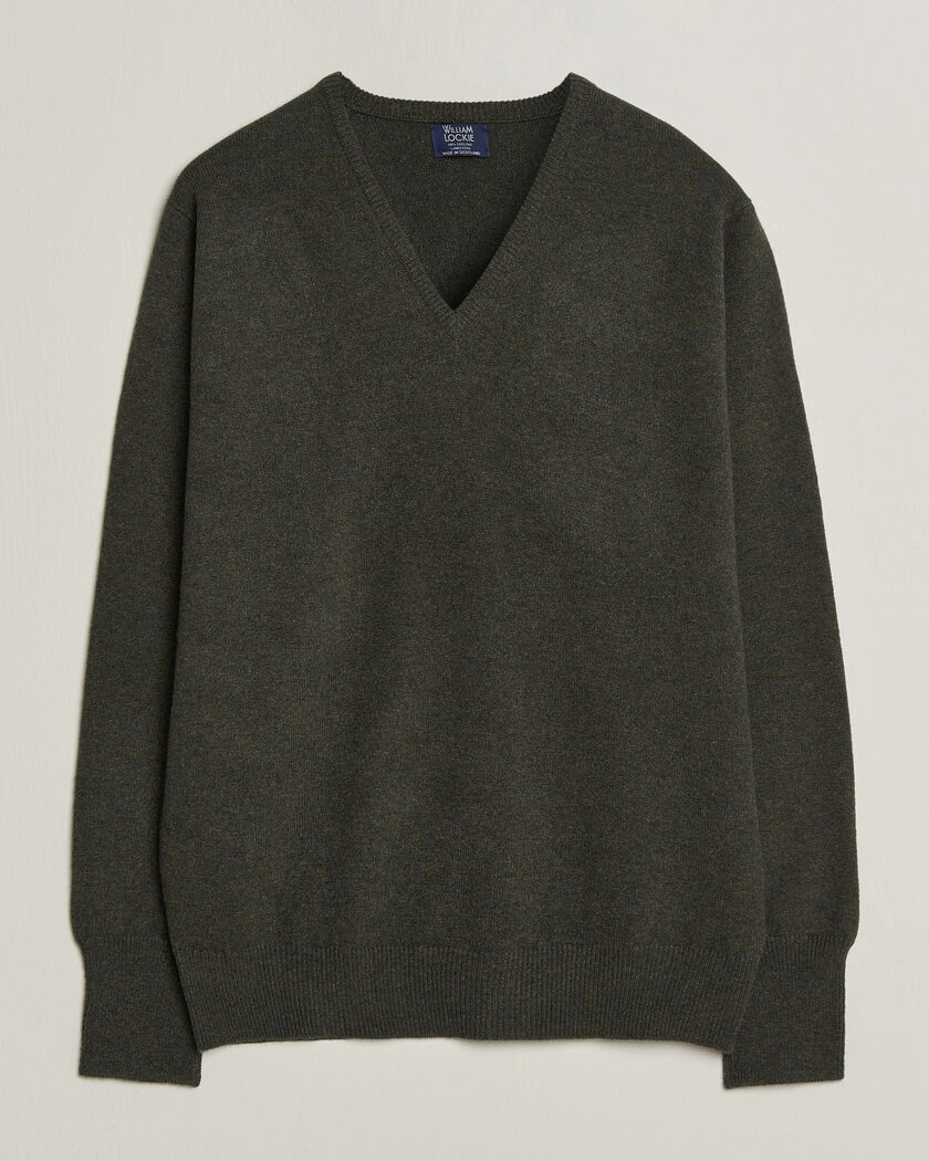 William Lockie Rob Lambswool V-Neck Seaweed – Grön