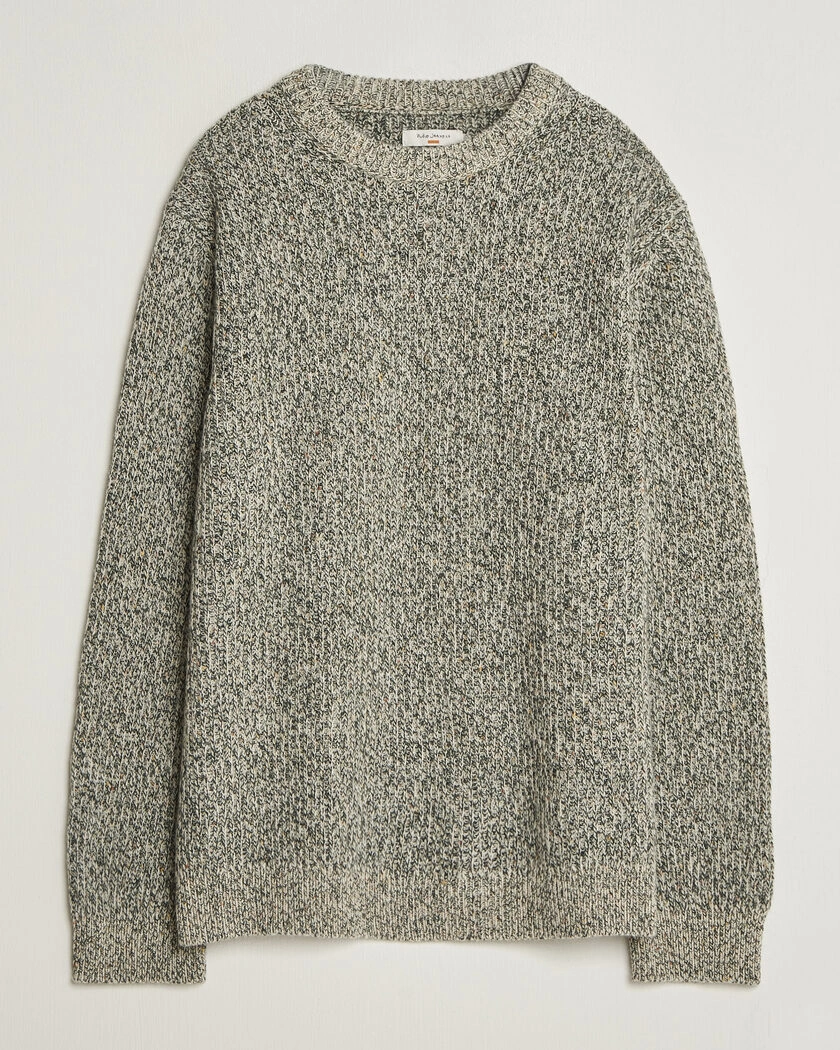 Nudie Jeans August Wool Rib Knitted Sweater Green Melange – Grön
