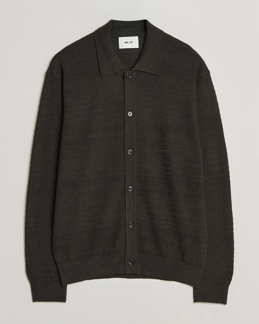 NN07 Nate Wool Knitted Cardigan Dark Army – Grön