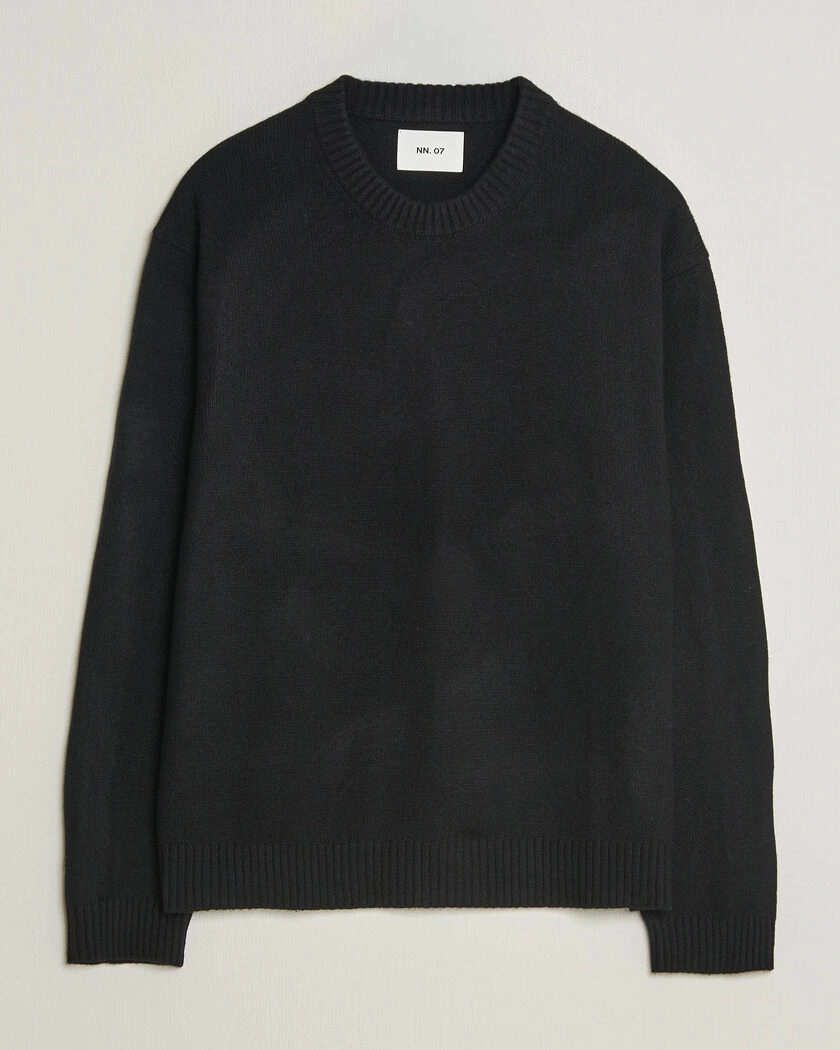 NN07 Russel Wool/Cotton Knitted Sweater Black – Svart