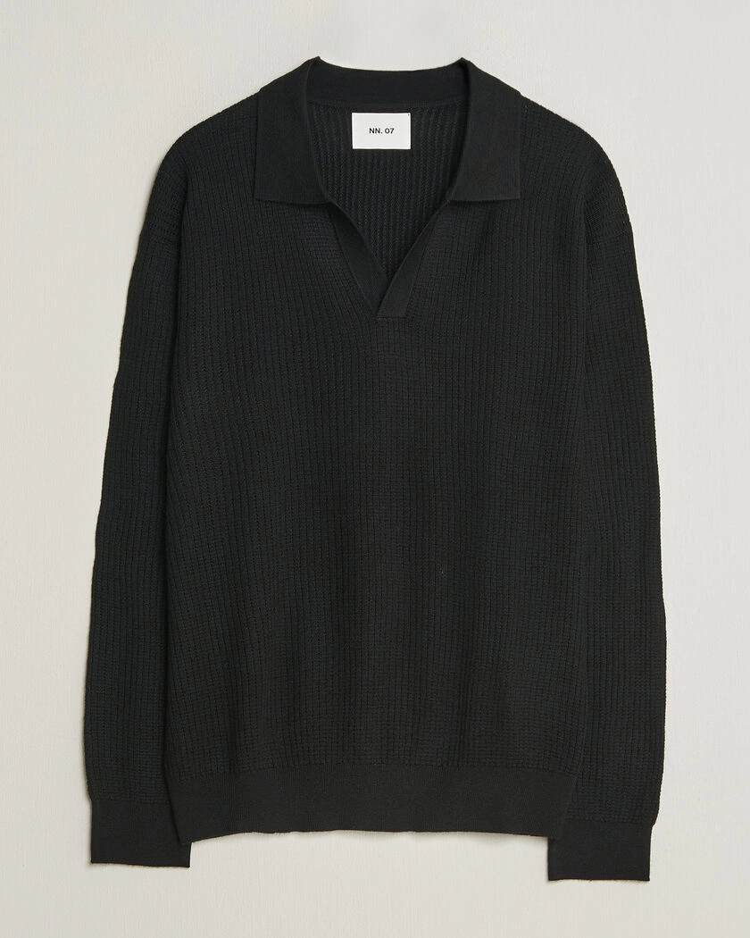  NN07 Nate Wool Knitted Polo Black – Svart