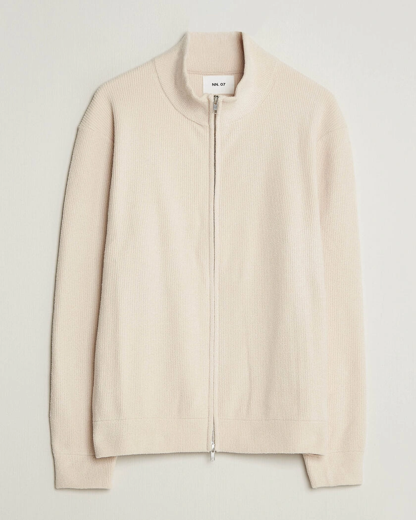 NN07 Danny Rib Knitted Full Zip Ivory – Vit