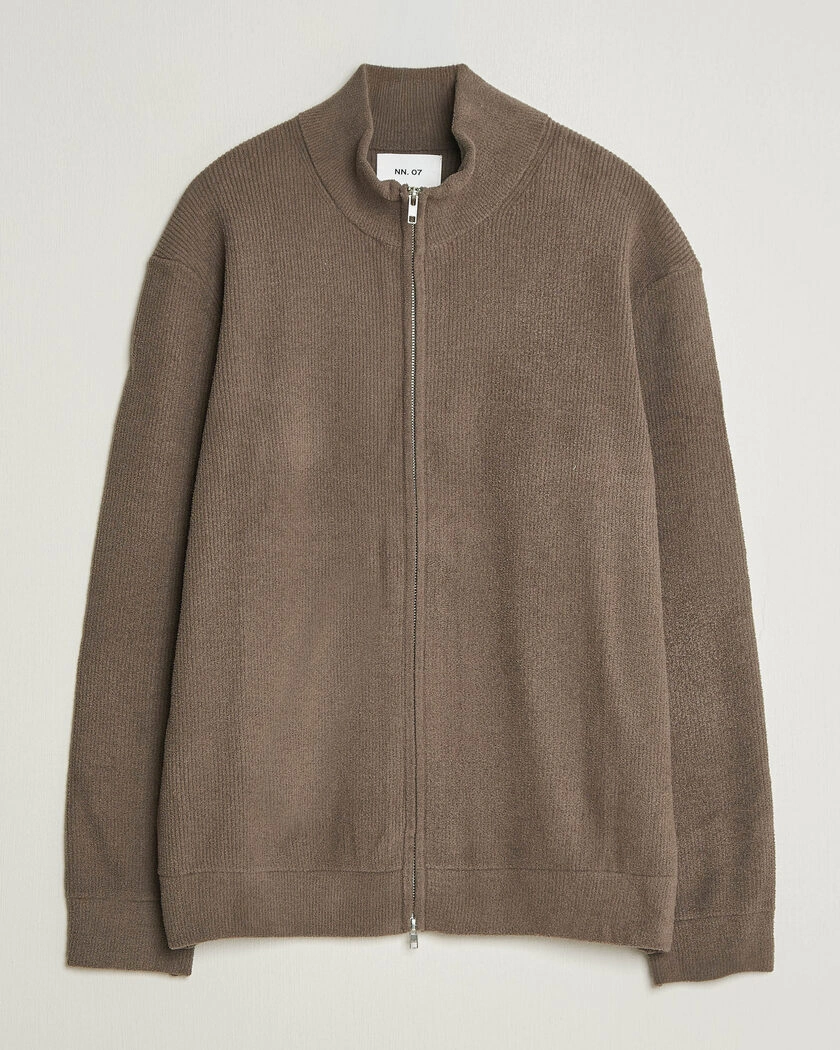NN07 Danny Rib Knitted Full Zip Mable Husk – Brun