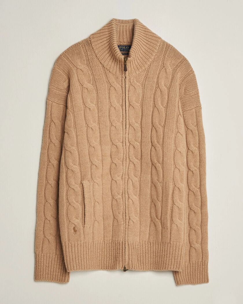 Polo Ralph Lauren Wool/Alpaca Cable Full-Zip Camel Melange – Beige