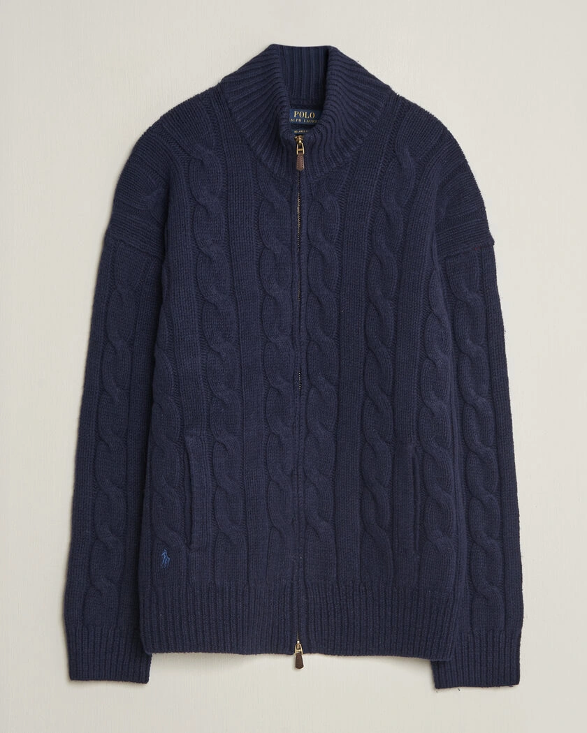 Polo Ralph Lauren Wool/Alpaca Cable Full-Zip Hunter Navy – Blå