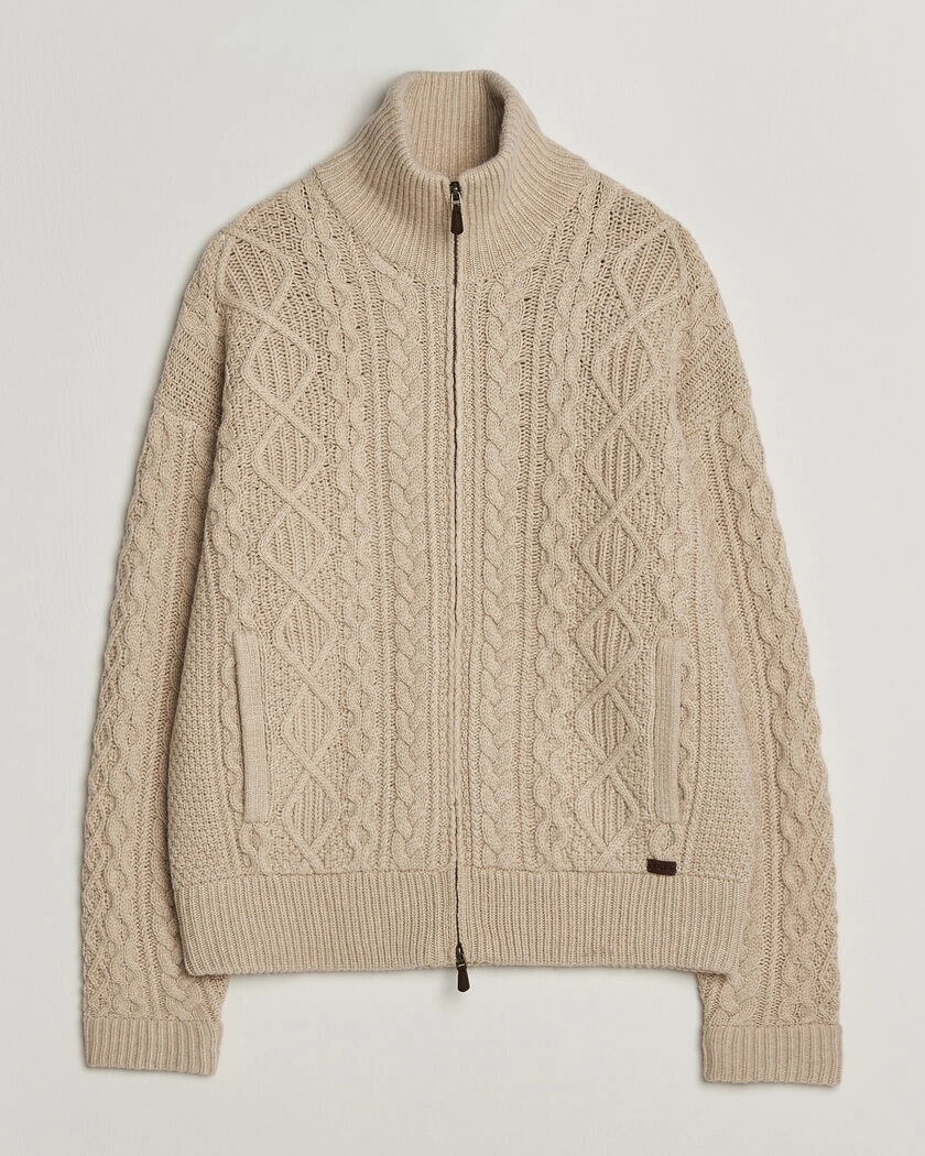 Polo Ralph Lauren Wool/Alpaca Aran Full-Zip Jicama Brown Heather – Brun