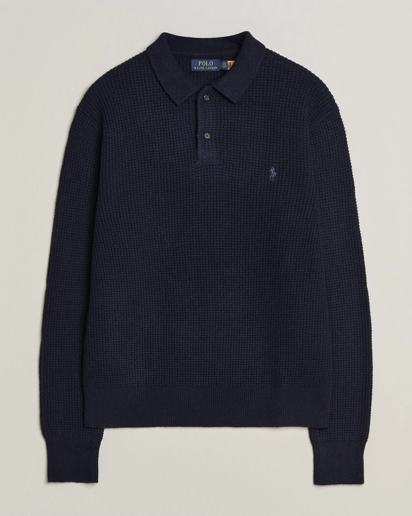 Polo Ralph Lauren Wool/Cotton Knitted Polo Hunter Navy – Blå