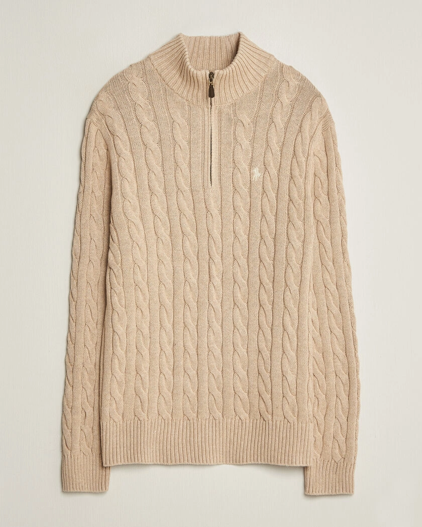  Polo Ralph Lauren Cotton Cable Half Zip Brown Heather – Brun