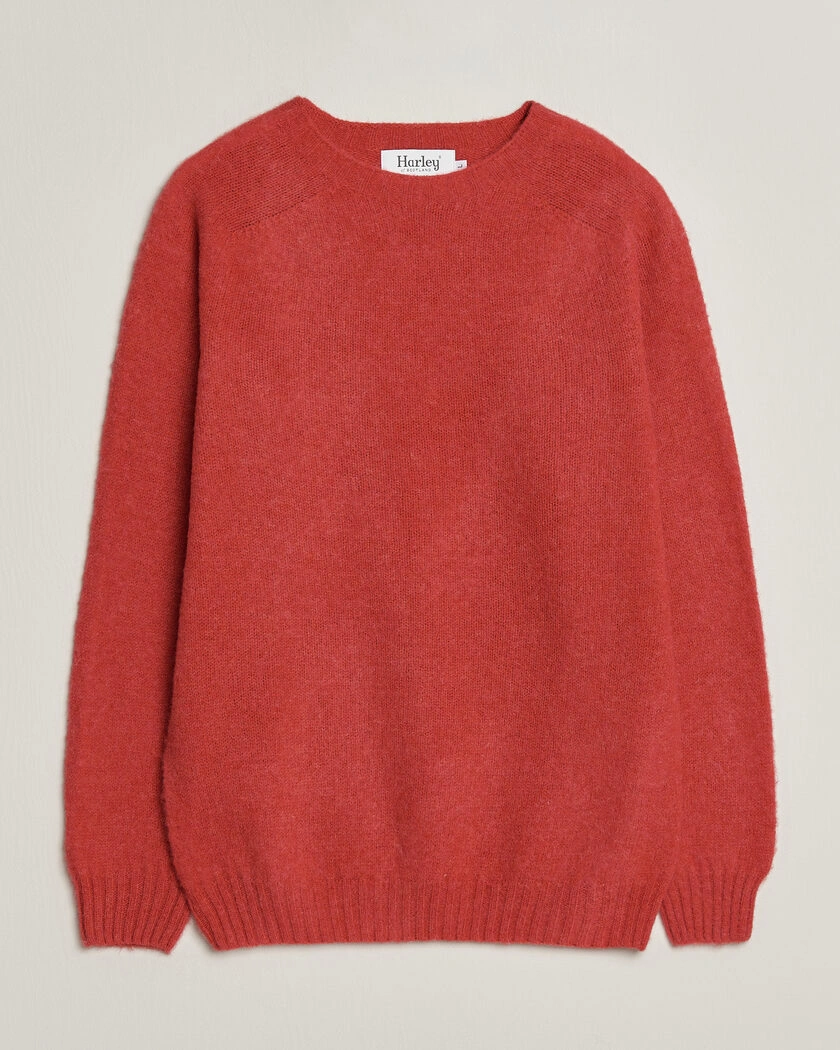 Harley Of Scotland Brushed Supersoft Lambswool Crewneck Damask – Röd
