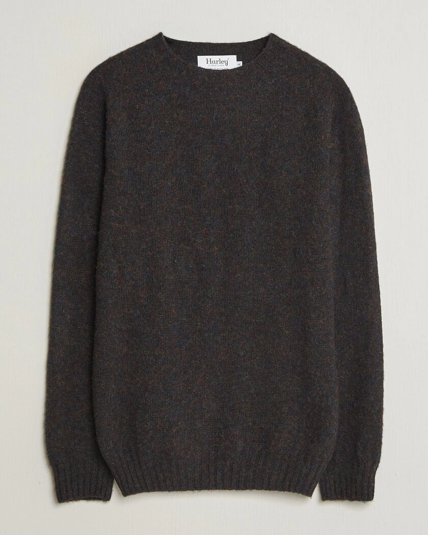 Harley Of Scotland Brushed Supersoft Lambswool Crewneck Volcano – Brun