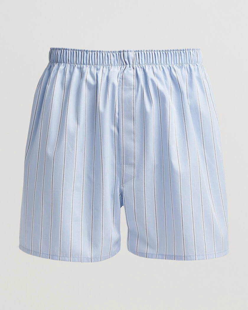 Sunspel Classic Woven Cotton Boxer Shorts Blue Wide Stripe – Blå