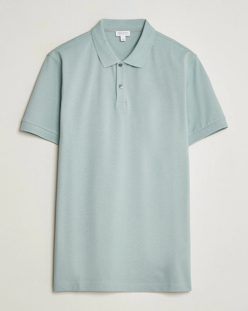 Sunspel Short Sleeve Pique Polo Light Green – Grön