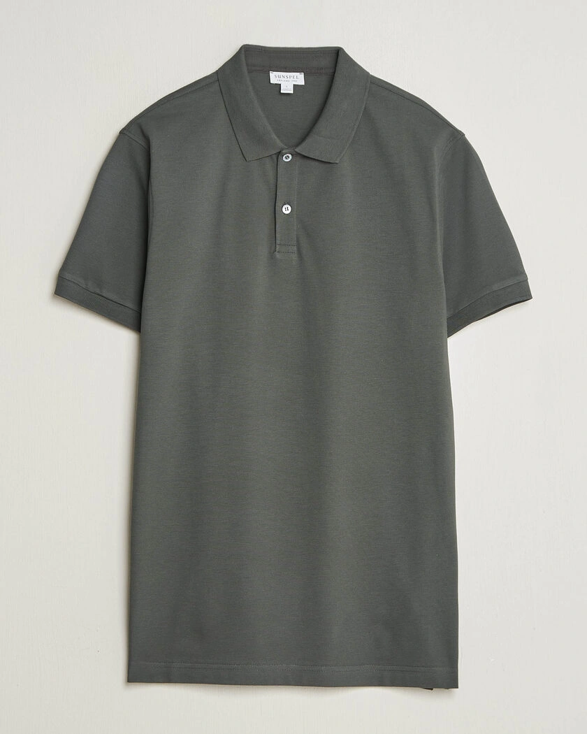Sunspel Short Sleeve Pique Polo Slate Green – Grön