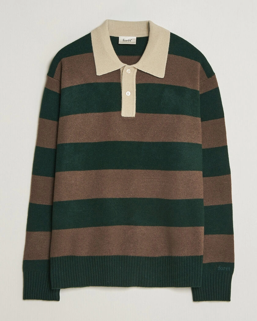 Forét Frost Stripe Knit Polo Deep Green – Grön