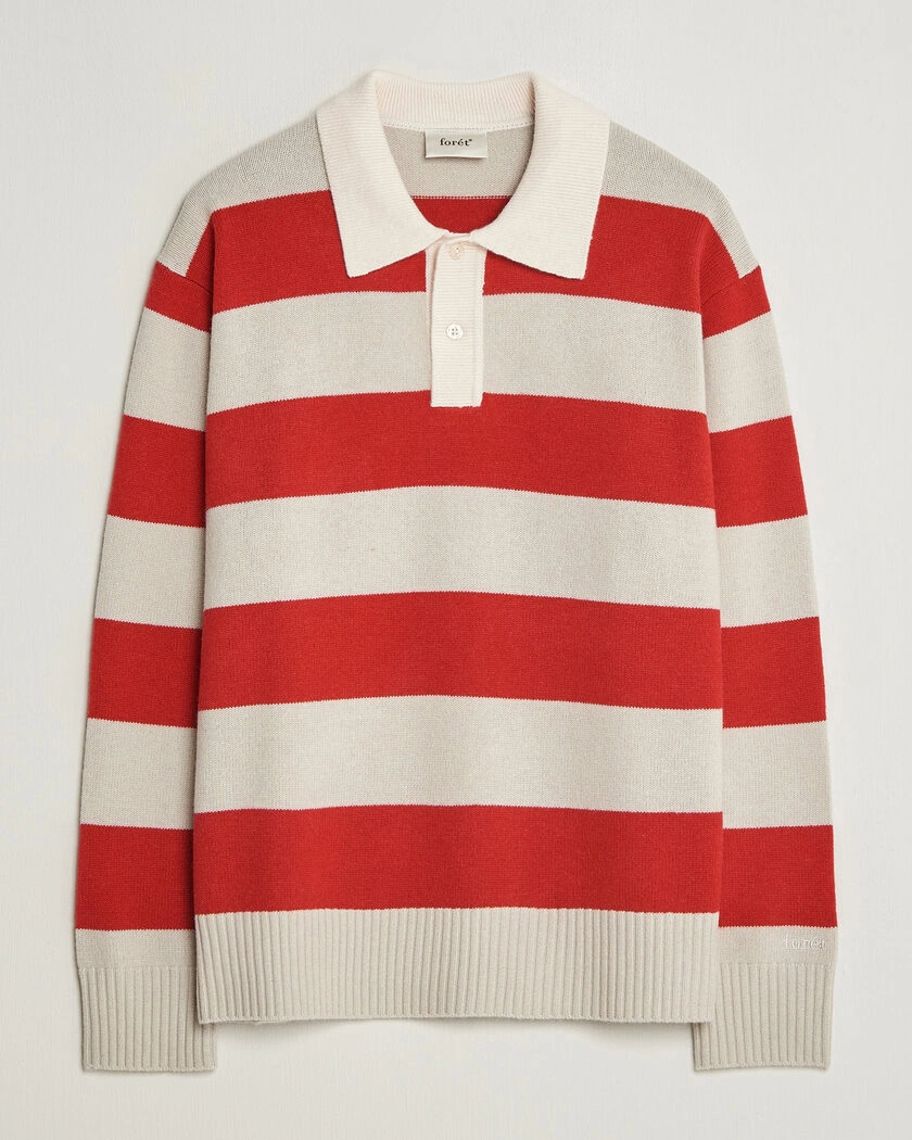 Forét Frost Stripe Knit Polo Red – Röd