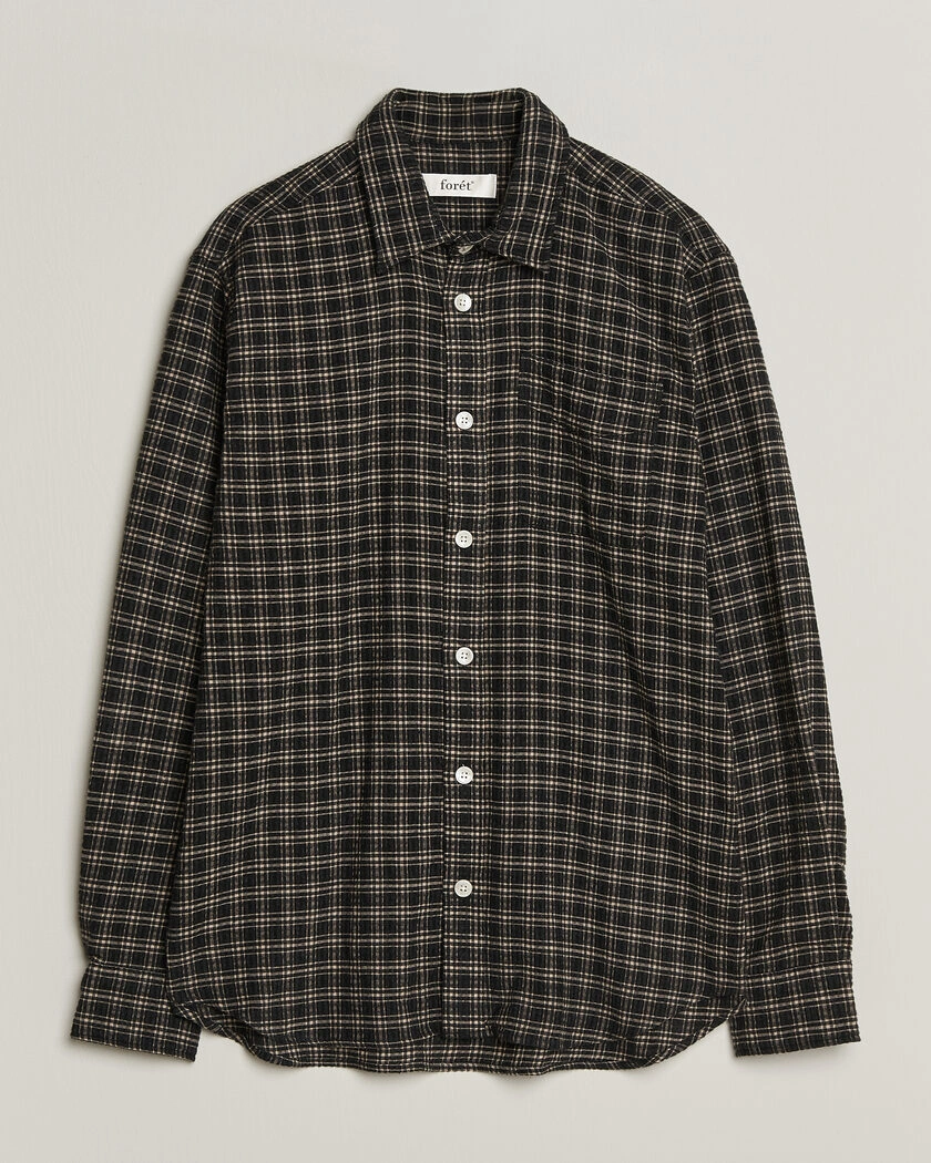 Forét Form Regular Fit Italian Check Shirt Black – Svart