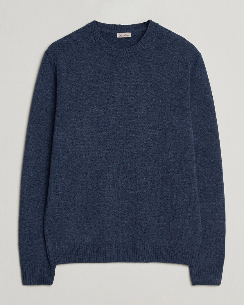 Stenströms Knitted Lambswool Crew Neck Indigo Melange – Blå