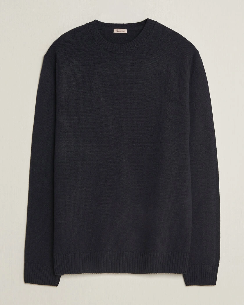 Stenströms Knitted Lambswool Crew Neck Dark Navy – Blå
