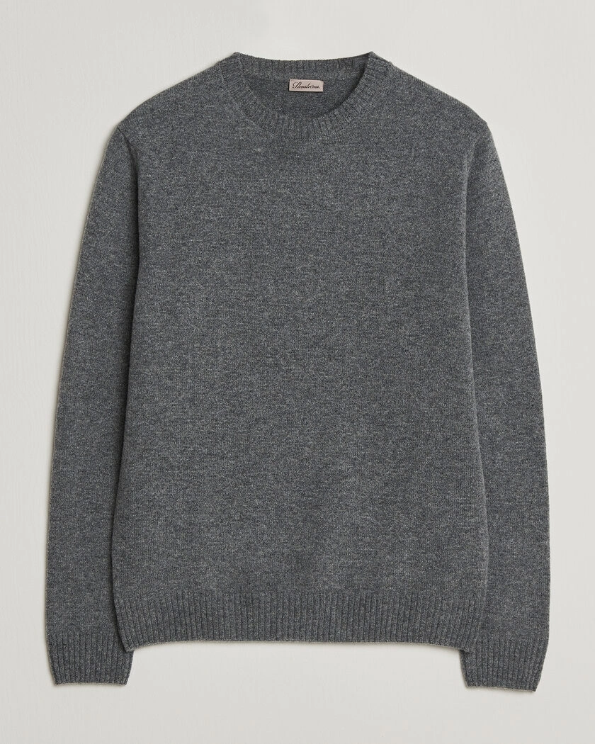 Stenströms Knitted Lambswool Crew Neck Mid Grey Melange – Grå