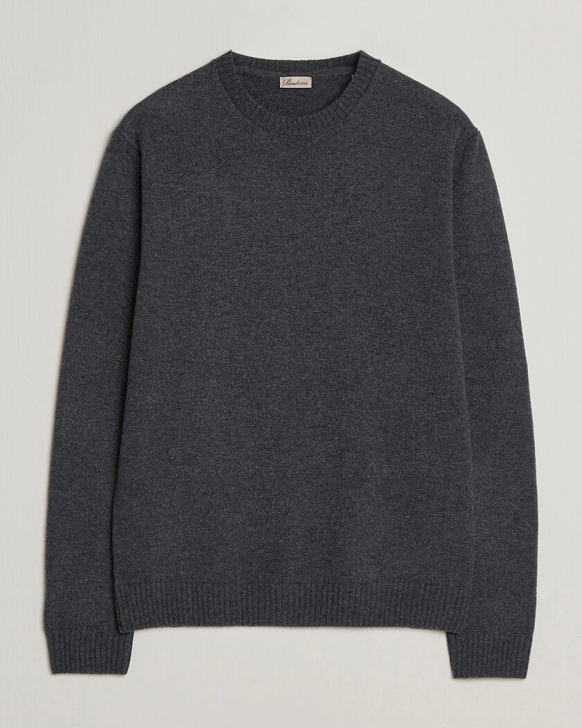 Stenströms Knitted Lambswool Crew Neck Dark Grey Melange – Grå