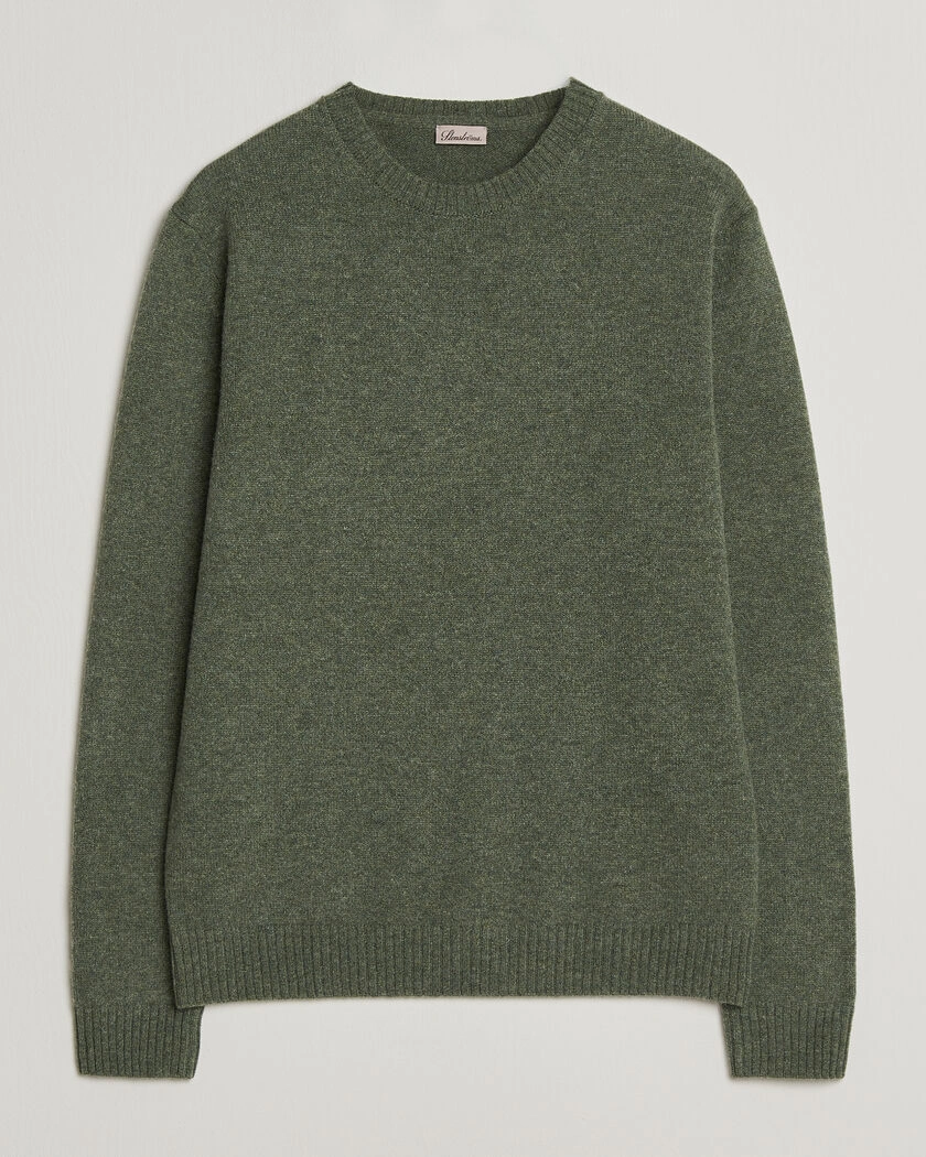 Stenströms Knitted Lambswool Crew Neck Light Army Green Melange – Grön