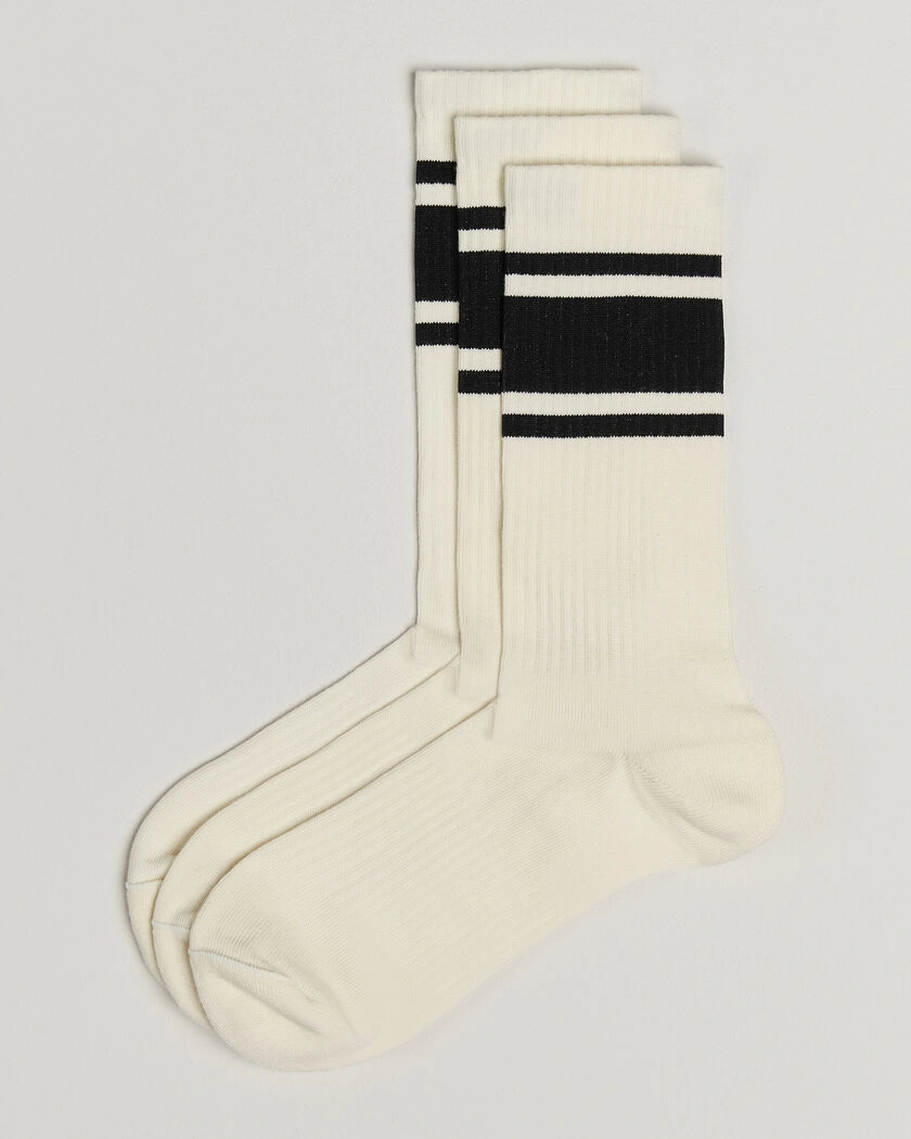 Sweyd 3-Pack Triple Stripe Cotton Socks White/Black – Vit