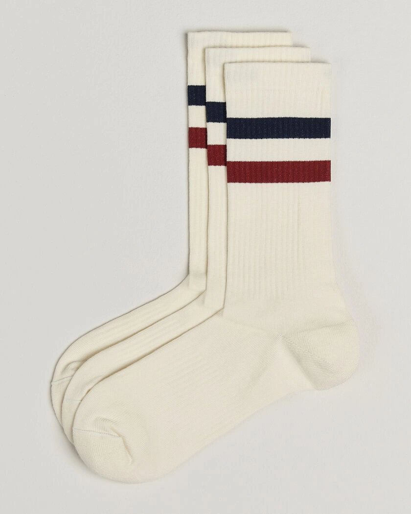 Sweyd 3-Pack Two Stripe Cotton Socks Navy/Red/White – Vit
