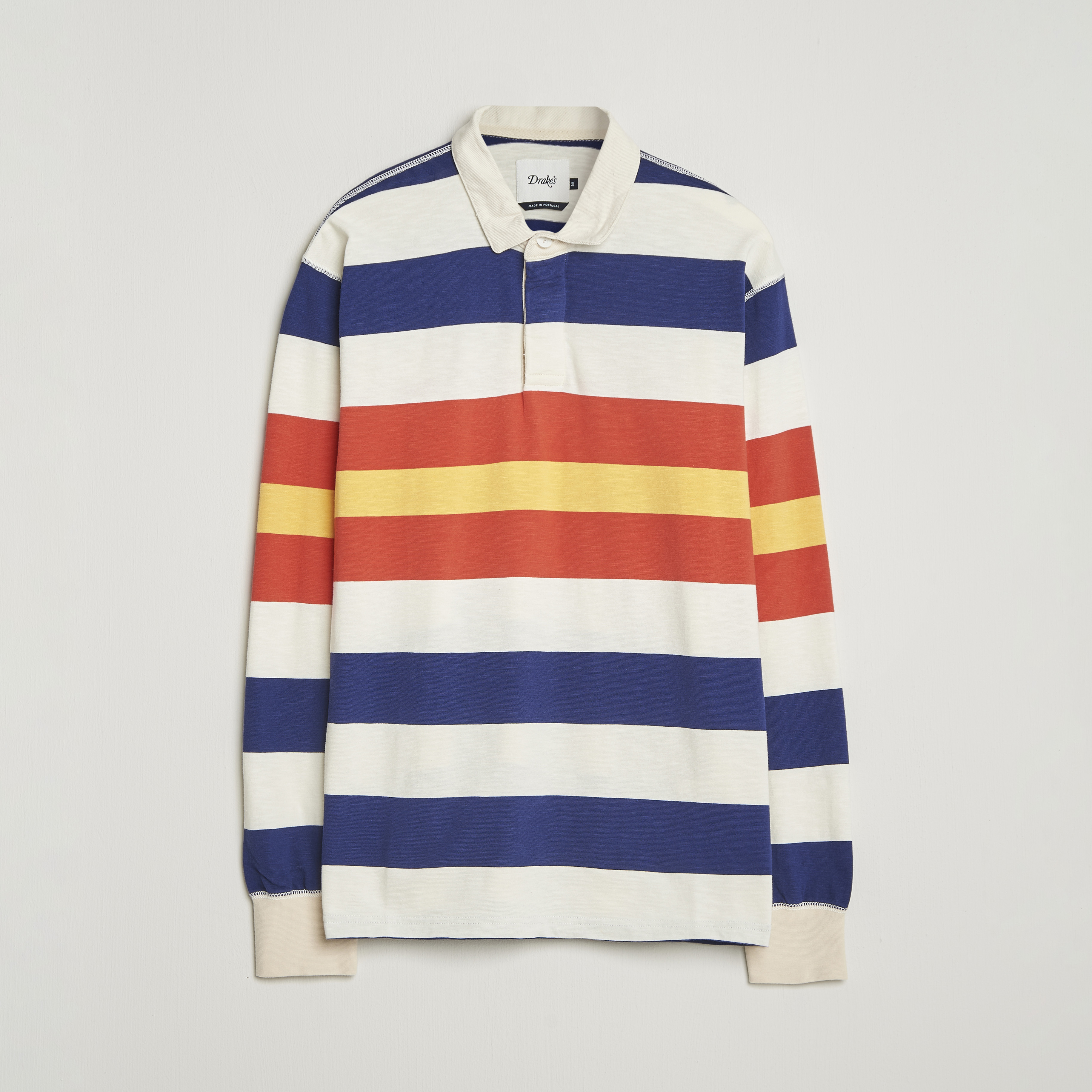 Drake's Striped Flame Rugby Shirt White/Navy/Red | Herr - Care of Carl