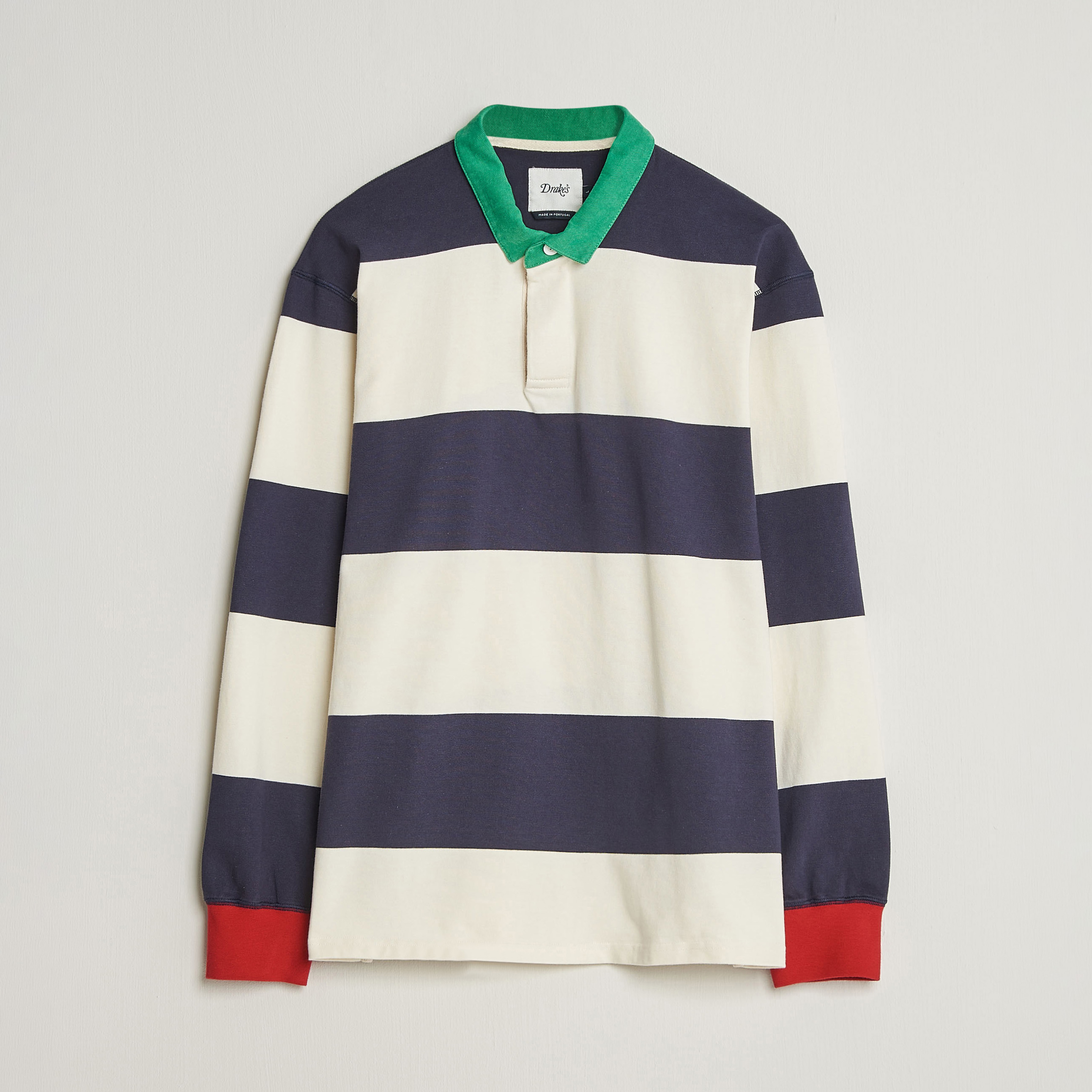 Drake's Dual Block Stripe Rugby Whie/Navy | Herr - Care of Carl