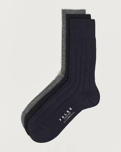Herr | Vanliga strumpor | Falke | 3-Pack Lhasa Cashmere Socks Black/Dark Navy/Light Grey