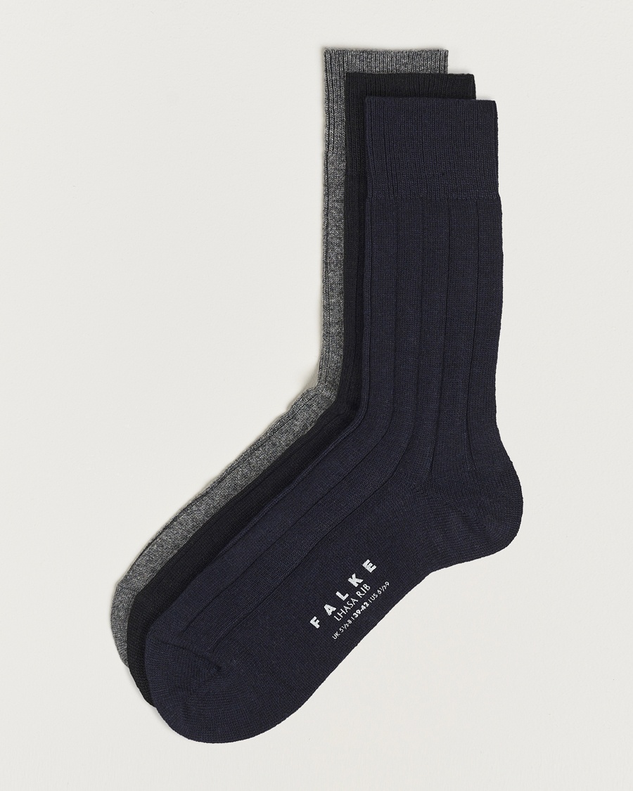 Falke 3-Pack Lhasa Cashmere Socks Black/Dark Navy/Light Grey – Blå