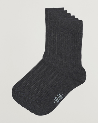 Herr |  | Amanda Christensen | 6-Pack True Cotton Ribbed Socks Antracite Melange