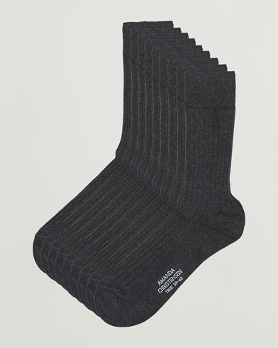 Herr | Avdelningar | Amanda Christensen | 9-Pack True Cotton Ribbed Socks Antracite Melange