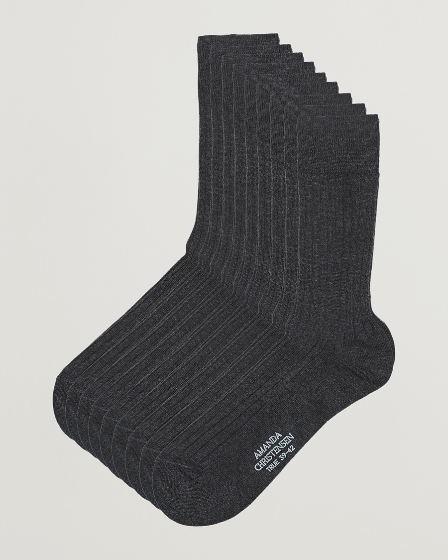 Herr | Kläder | Amanda Christensen | 9-Pack True Cotton Ribbed Socks Antracite Melange