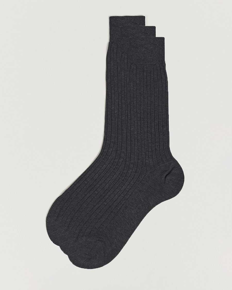 Bresciani 3-pack Cotton Ribbed Short Socks Grey Melange – Grå