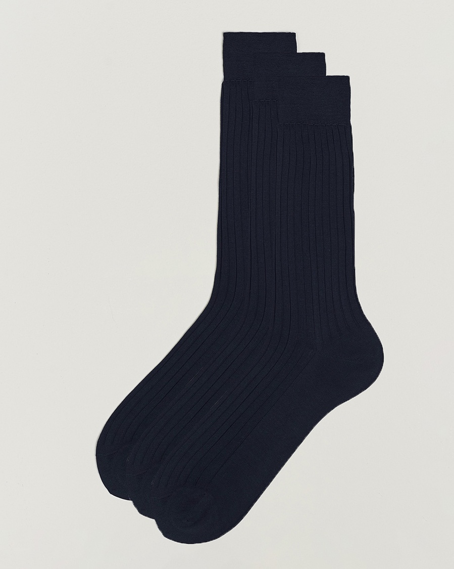 Bresciani 3-pack Cotton Ribbed Short Socks Navy – Blå