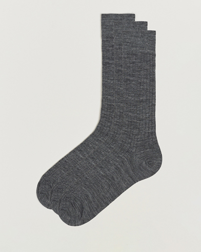  3-pack Wool/Nylon Ribbed Short Socks Medium Grey