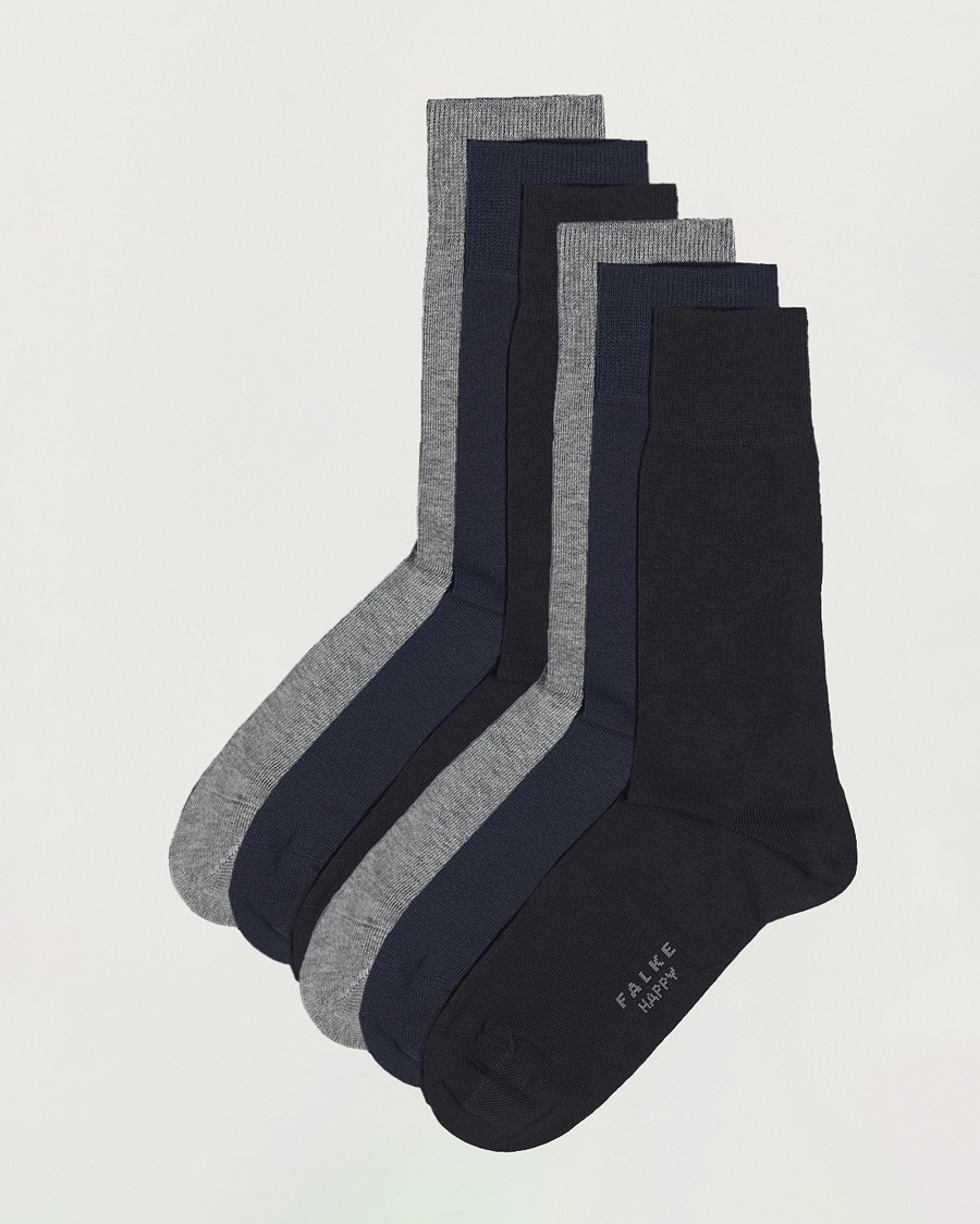 Herr | Strumpor | Falke | 6-pack Happy Cotton Socks Black/Navy/Light Grey