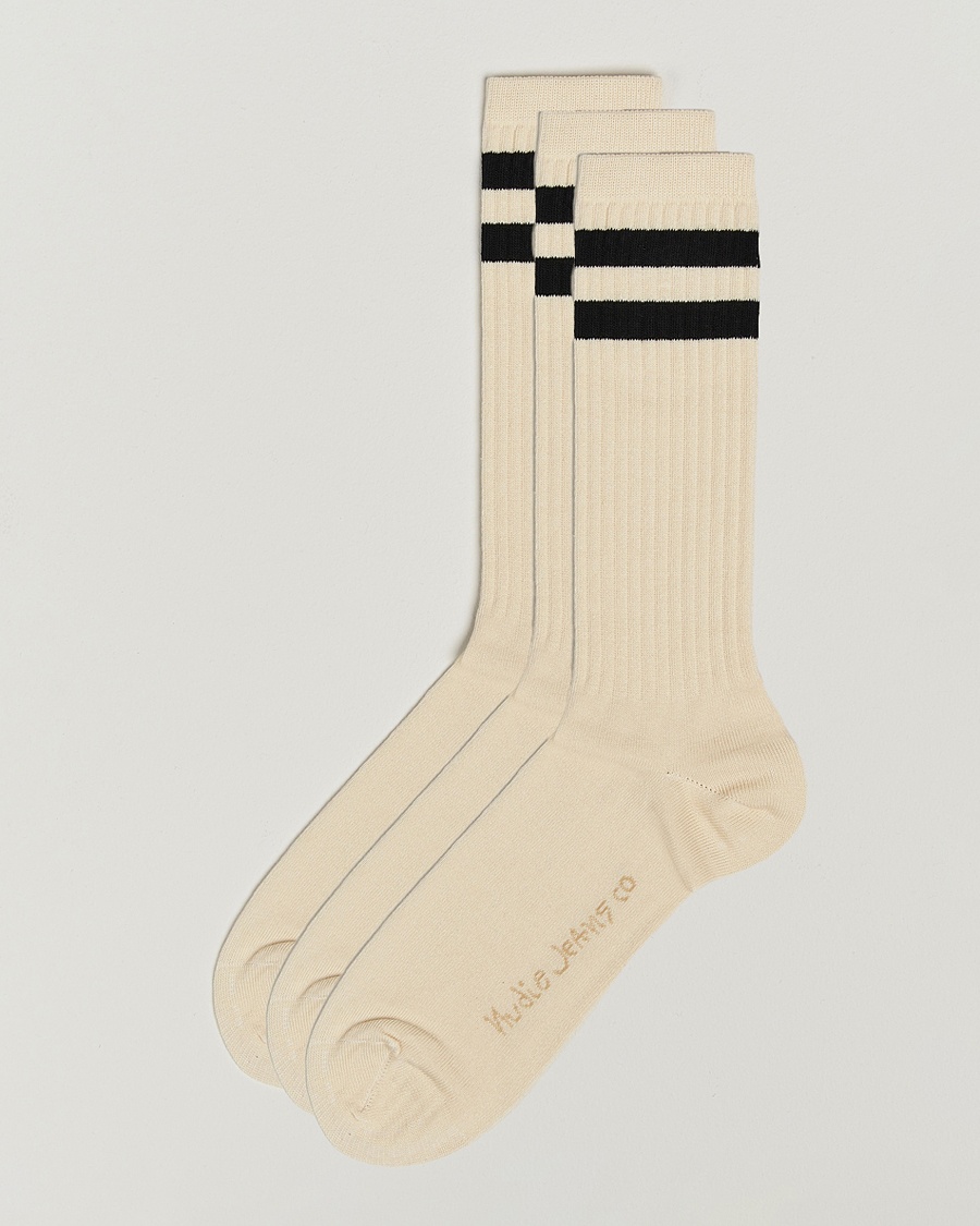 Nudie Jeans 3-pack Amundsson Tennis Socks Off White/Black – Vit