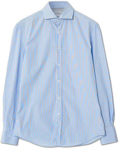 Care of Carl Pre-owned | Brunello Cucinelli Slim Fit Striped Poplin Shirt Light Blue S
