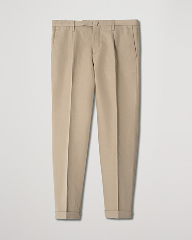 Herr | Pre-owned Byxor | Pre-owned | Briglia 1949 Easy Fit Pleated Linen/Cotton Trousers Beige